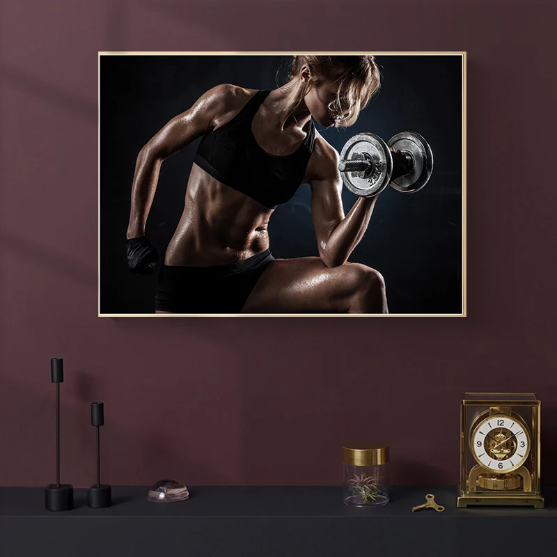 Gym Girl Man Woman Motivational Muscle Sport Bodybuilding Large Poster Wall Art Pictures Canvas Painting Room Home Decor Gift