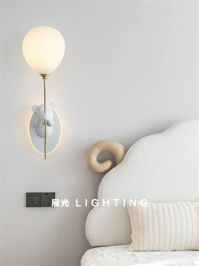 Cartoon bear fist balloon wall lamps kids room bedroom bedside wall sconces lights art atmosphere wall hanging lights lighting