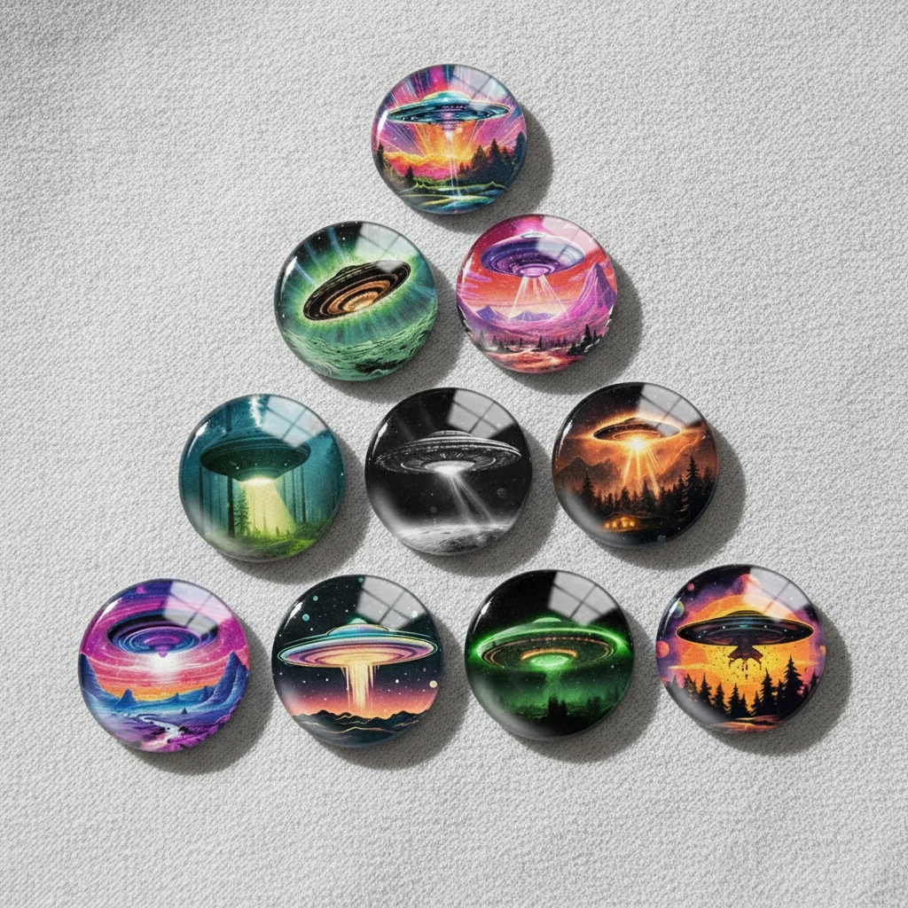 10Pcs UFO 024 Round Glass Cabochons Set DIY Jewelry Craft Making Accessories 12mm 20mm 25mm 30mm 18mm Snaps Button