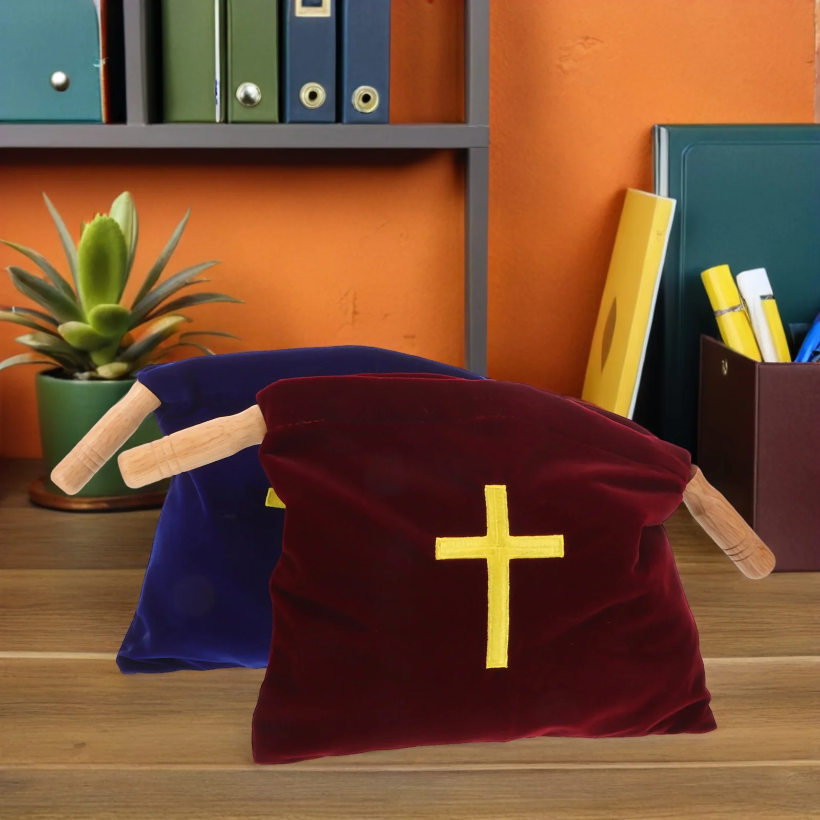 

2Pcs Church Offering Bag Embroidered Cross Design Large Capacity Pouch for Communion Baptism Religious Supplies Collection