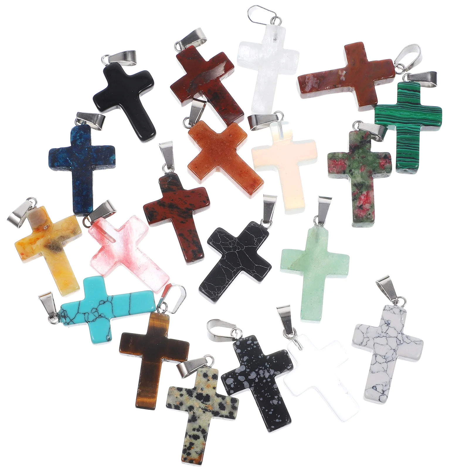 

20 Pcs Beads Natural Gemstone Cross Pendant Necklace Bracelet DIY Jewelry Making Accessories (randomly Mixed Colors) 20pcs for