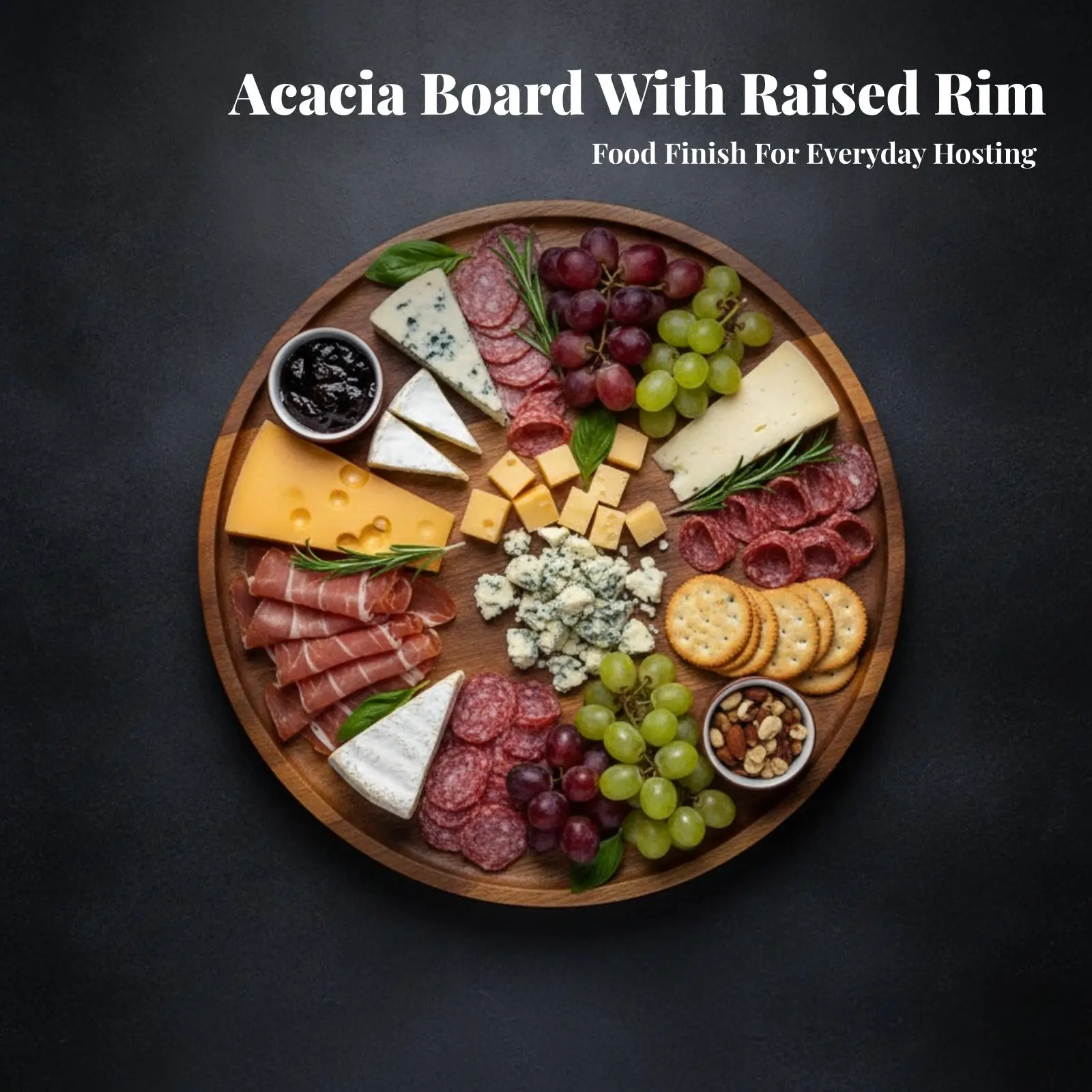 Wooden Serving Board Round Acacia Wood Tray with Visible Wood Grain for Fruit Dessert and Snack Presentation