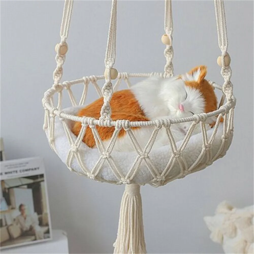 New Pet Hammock Cat Swing Hand Woven Cotton Rope Cats Hanging Basket Kitten Hanging String Den Indoor Pend Nest Pets Supplies