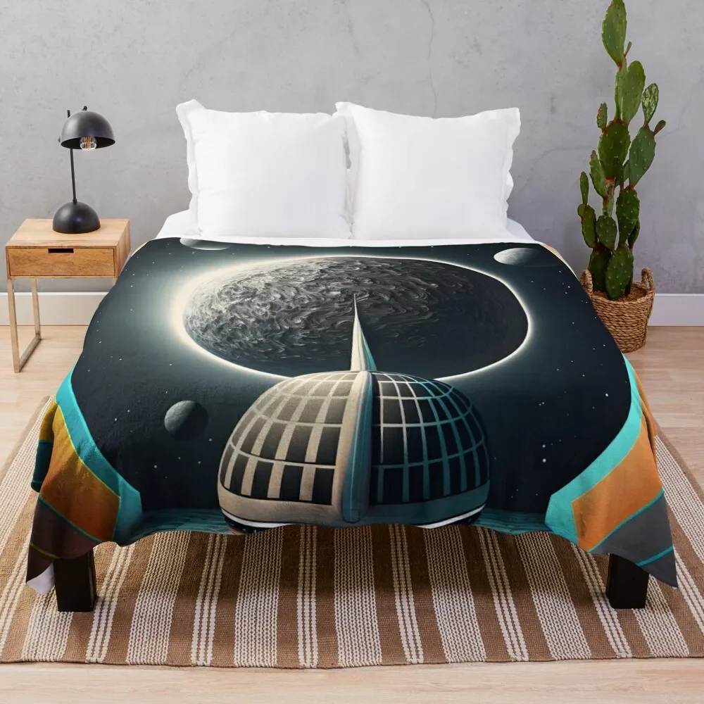 

Deco Spaceship landing In Planet X232's Space Port Throw Blanket Cute Sofa Fluffy Softs Blankets