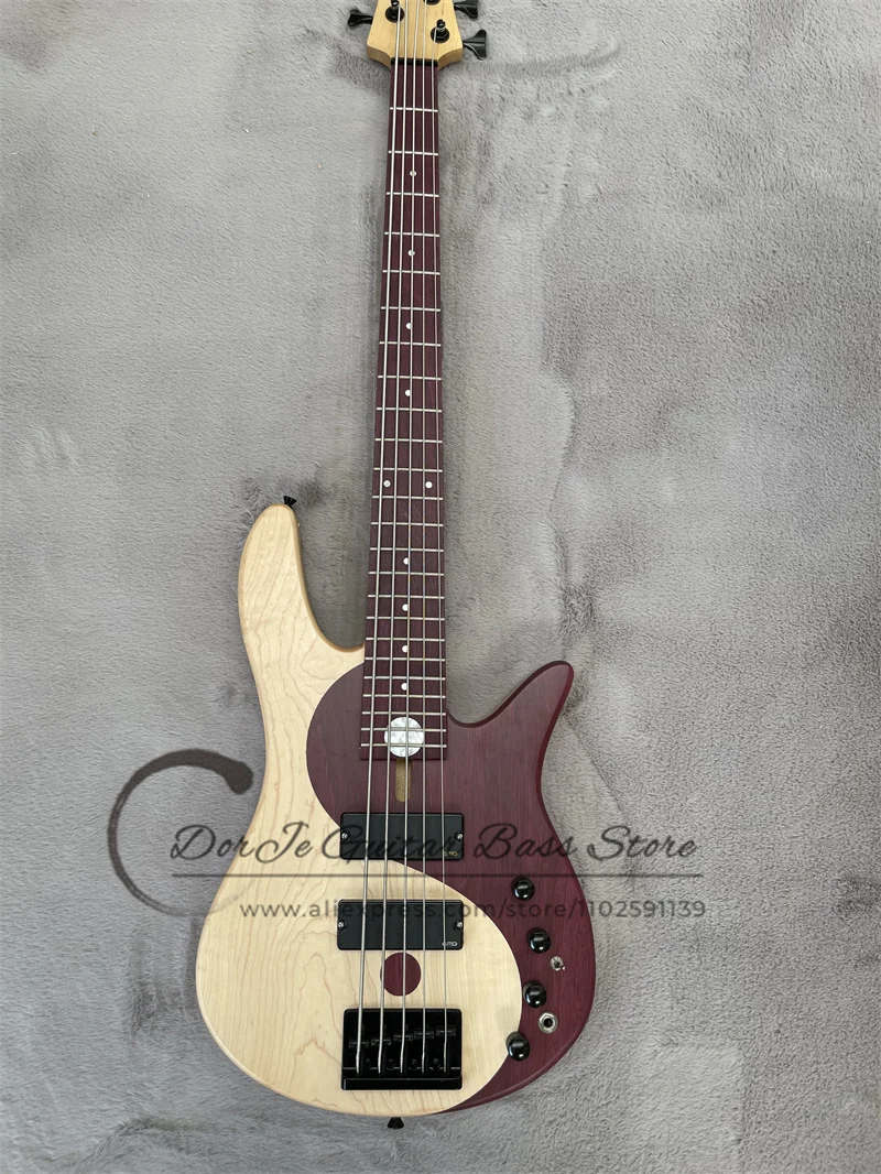 5 String Bass Guitar Taiji Yin Yang Bass Maple wood Purple Sapwood Solid Board Alder Body Maple Neck Purple Sapwood Fingerboard