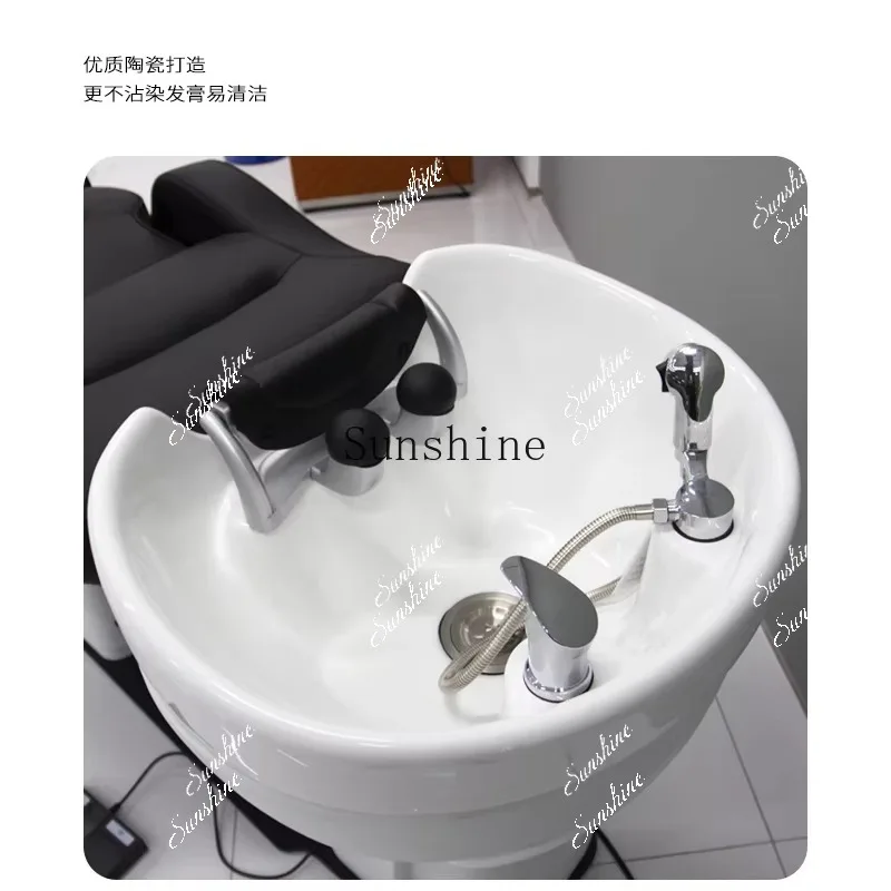 Hair salon electric lift down shampoo bed integrated deepened splash-proof ceramic basin  TF