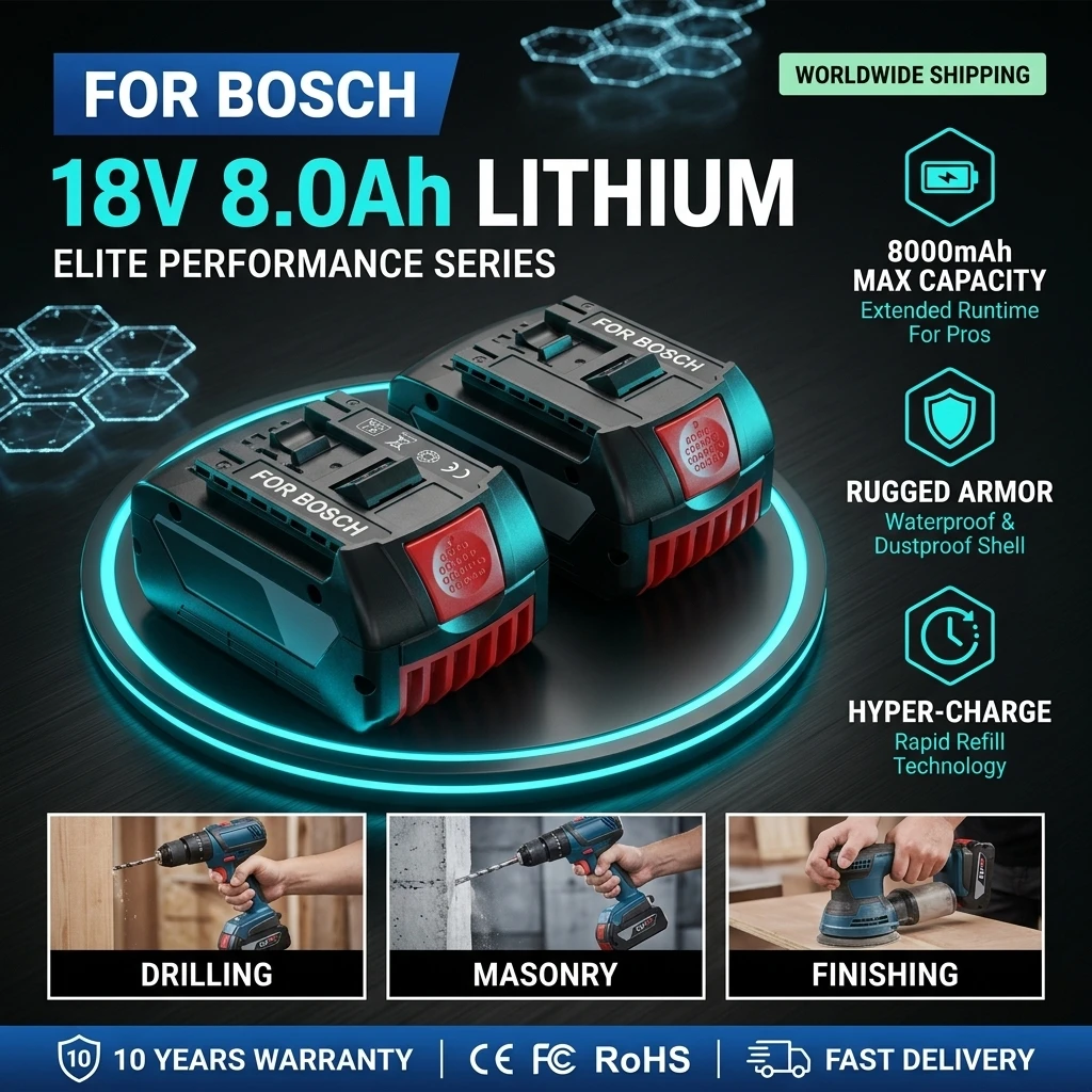 18V 8,0Ah Pro-Core Lithium-Ionen-Ersatzakku Kompatibel mit Bosch 18V Akku-Elektrowerkzeugen, IP54 Wasserdicht, Hochleistungs-Akkupack mit Zellen der Klasse A