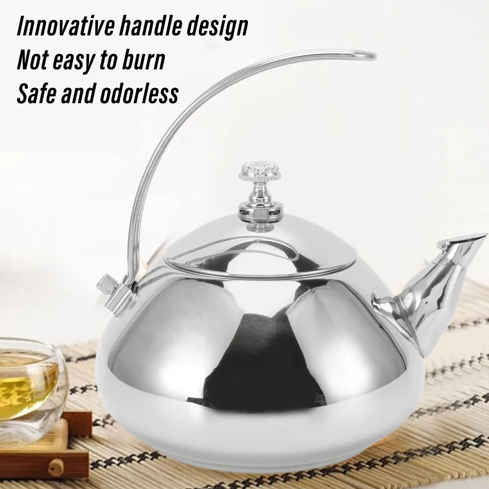 

Stainless Steel Stainless Steel Tea Pots 1.5L Capacity Silver Stovetop Tea Kettle Elegant Court Style Removable Infuser