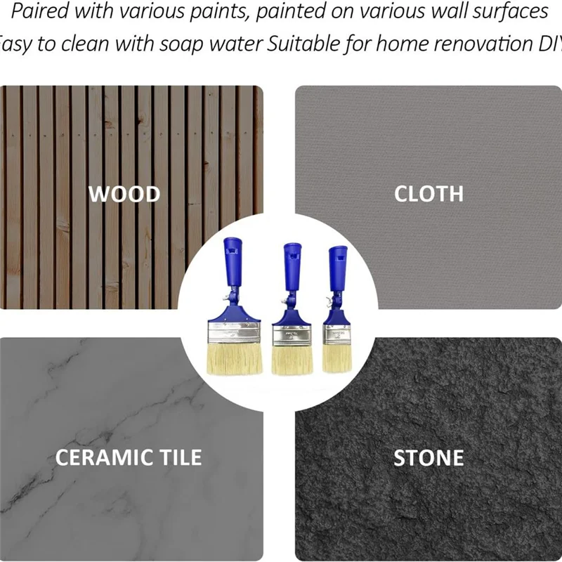 

A63K Набор кистей из 3 предметов, вращающиеся щетки, щетки для стены и потолка, щетки с длинным вылетом, декоративные щетки, легко чистится и повторное использование