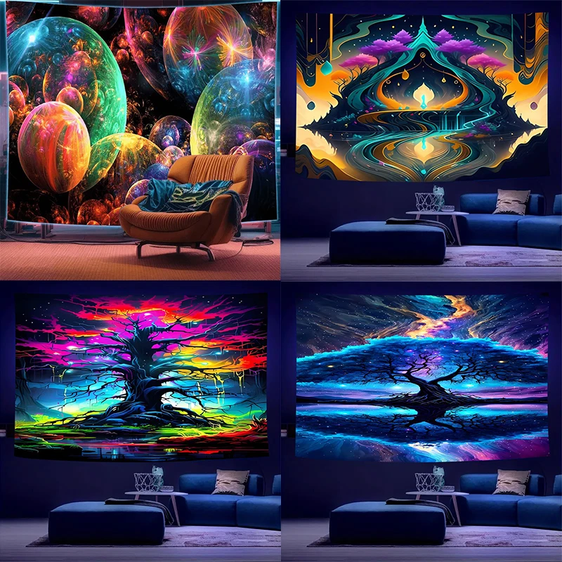 

Ultraviolet bubble giant tree luminous tapestry, indoor mood to create atmosphere, psychedelic luminous art, bedroom decoration