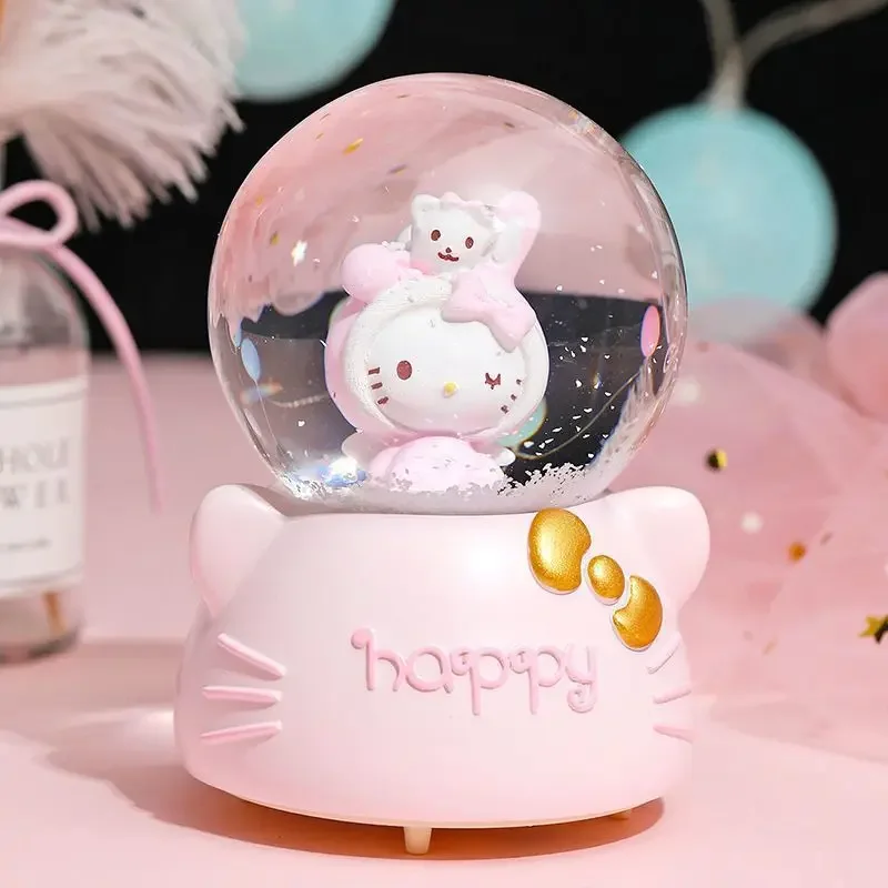 Sanrio animation peripherals cute Hello Kitty snow music box Kawaii music box crystal ball ornaments children's gifts wholesale