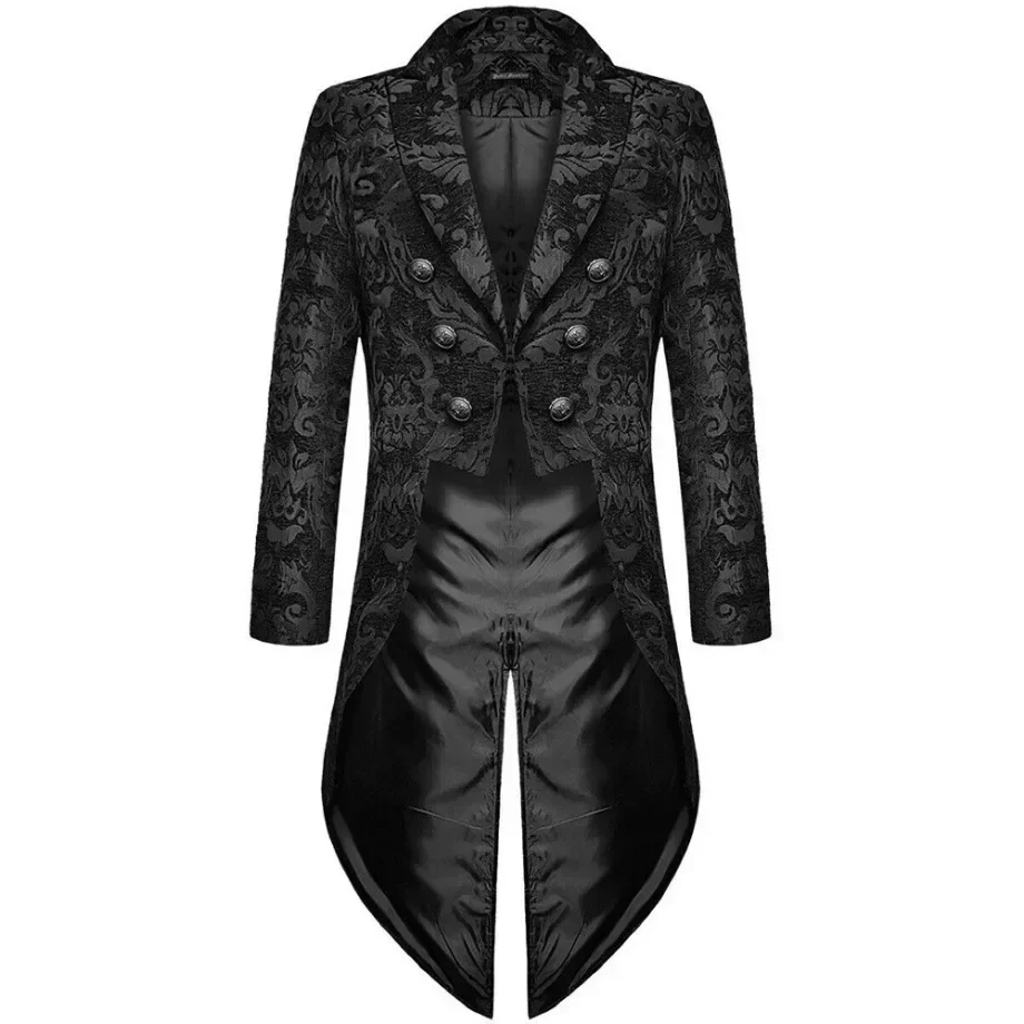 Medieval Renaissance Retro Gothic Steampunk Viking Men's Mid-Length Jacquard Tuxedo Prom Party Cosplay Dress Up Props Costume