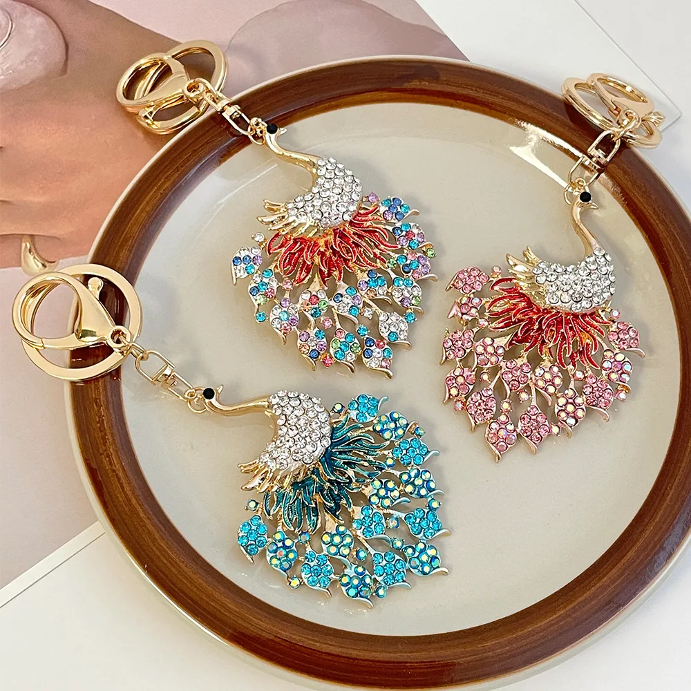 Peacock Keychains for Women Cute Rhinestone Animal Key Chain Charm Purse Handbags Charms Bag Backpack Tote Pendant Accessories