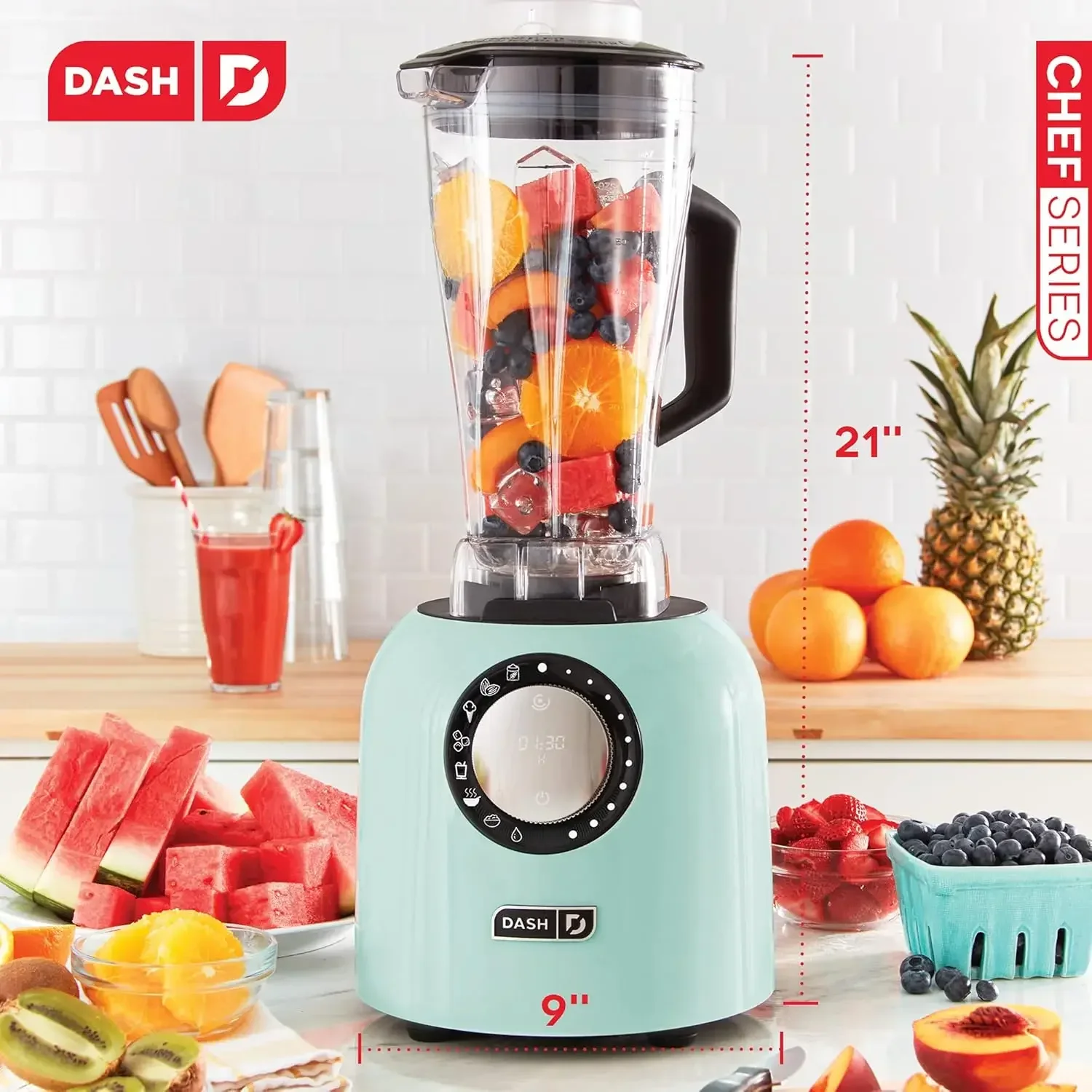 

Dash Chef Series Deluxe Digital 64 oz Countertop Blender, with Stainless Steel Blades, Tritan Blending Jug, Tablet