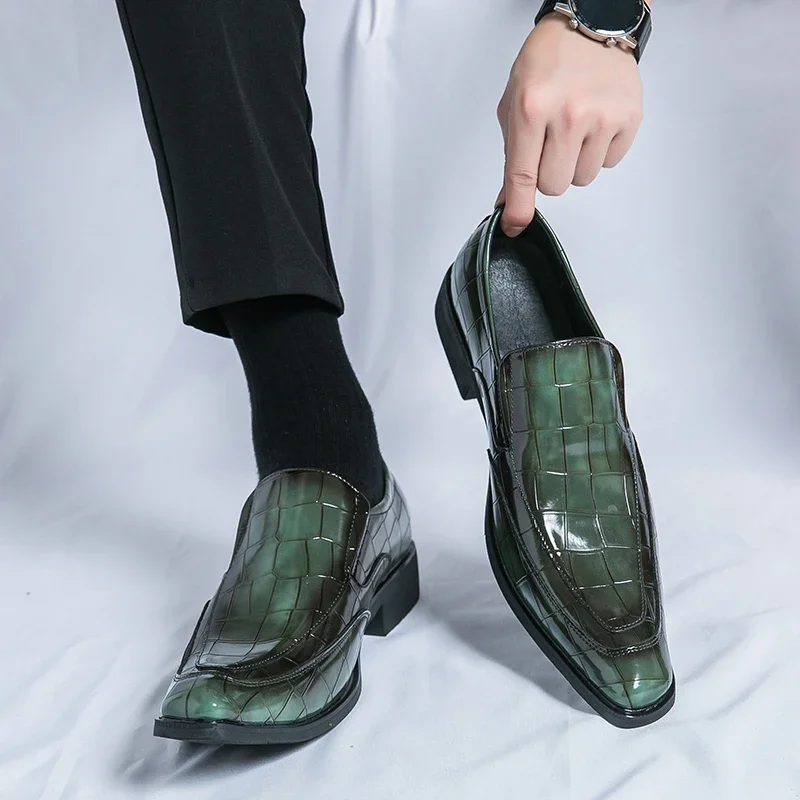 

New Black Loafers for Men Green Slip-On Fashion Handmade Round Toe Mens Formal Shoes Size 37-45 Mens Shoes