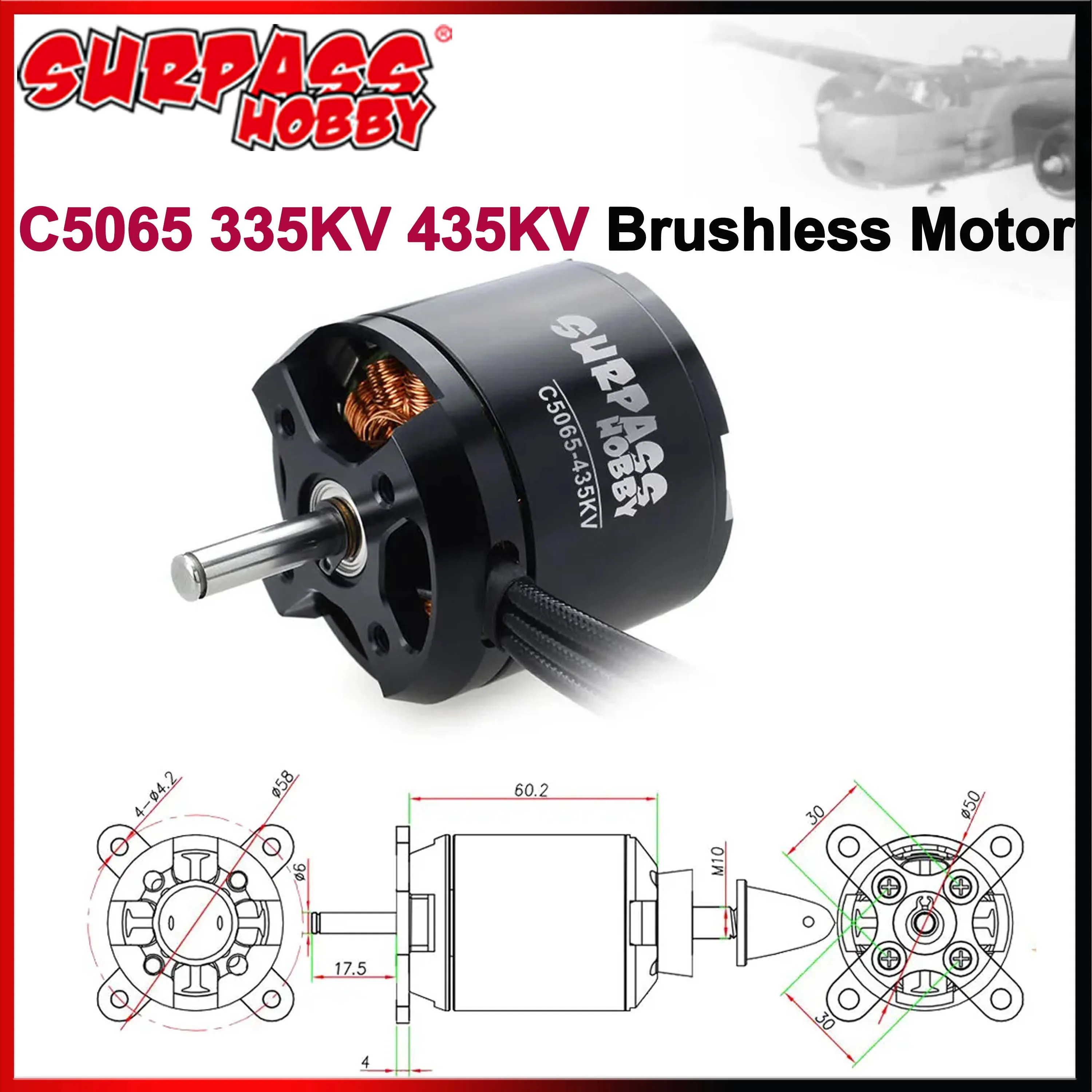 

Surpass Hobby C5065 5065 335KV 435KV Brushless Motor for RC Airplane Fixed-wing Aircraft Multicopter Helicopter Quadcopter FPV