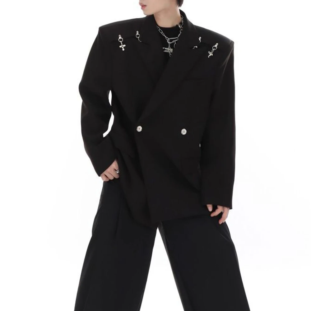 Mens Hook Buckle Deconstructed Jacket Streetwear Fashion Nightclub Niche Youth Outdoor Versatile City Boy Statement Outerwear