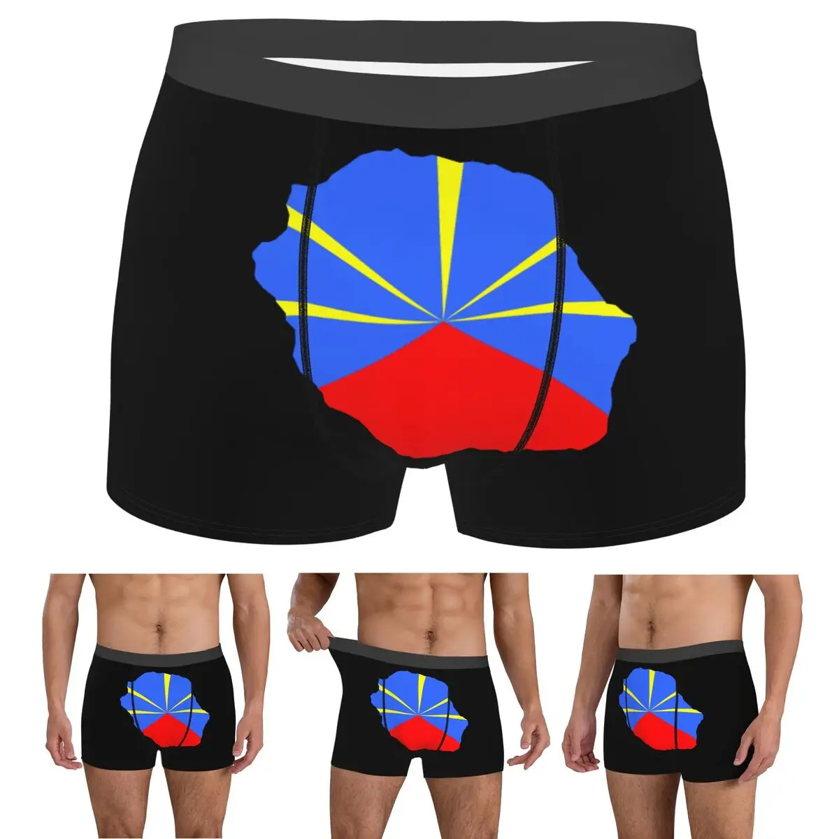 

Boxer Underpants Shorts 974 Reunion Island Flag Panties Men's Ventilate Underwear for Homme Man Boyfriend Gift
