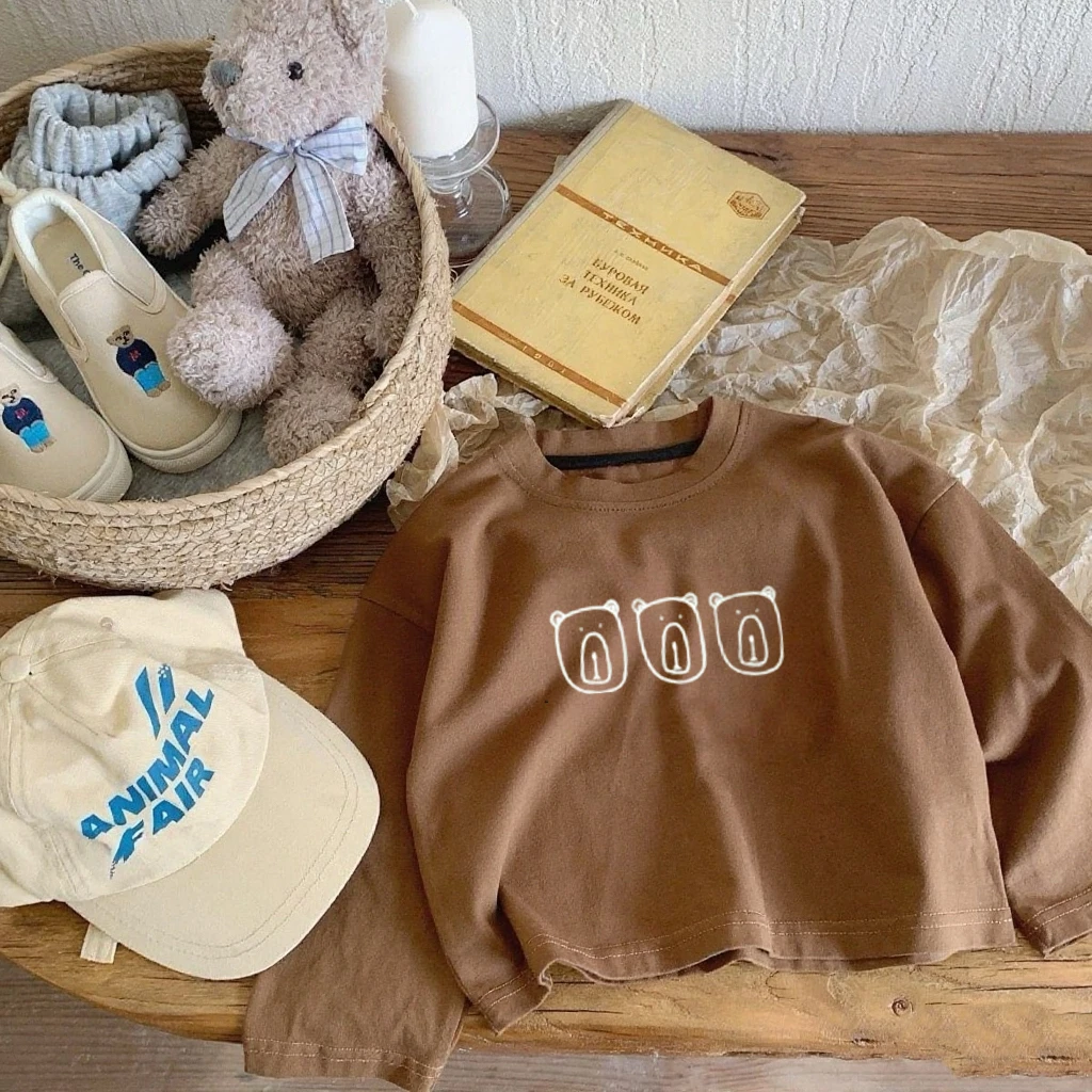 لطيف طويلة الأكمام 0-6 سنوات من العمر الأطفال أوائل الخريف الملابس رقيقة القطن الخالص تي شيرت للبنين والبنات النسخة الكورية تيز