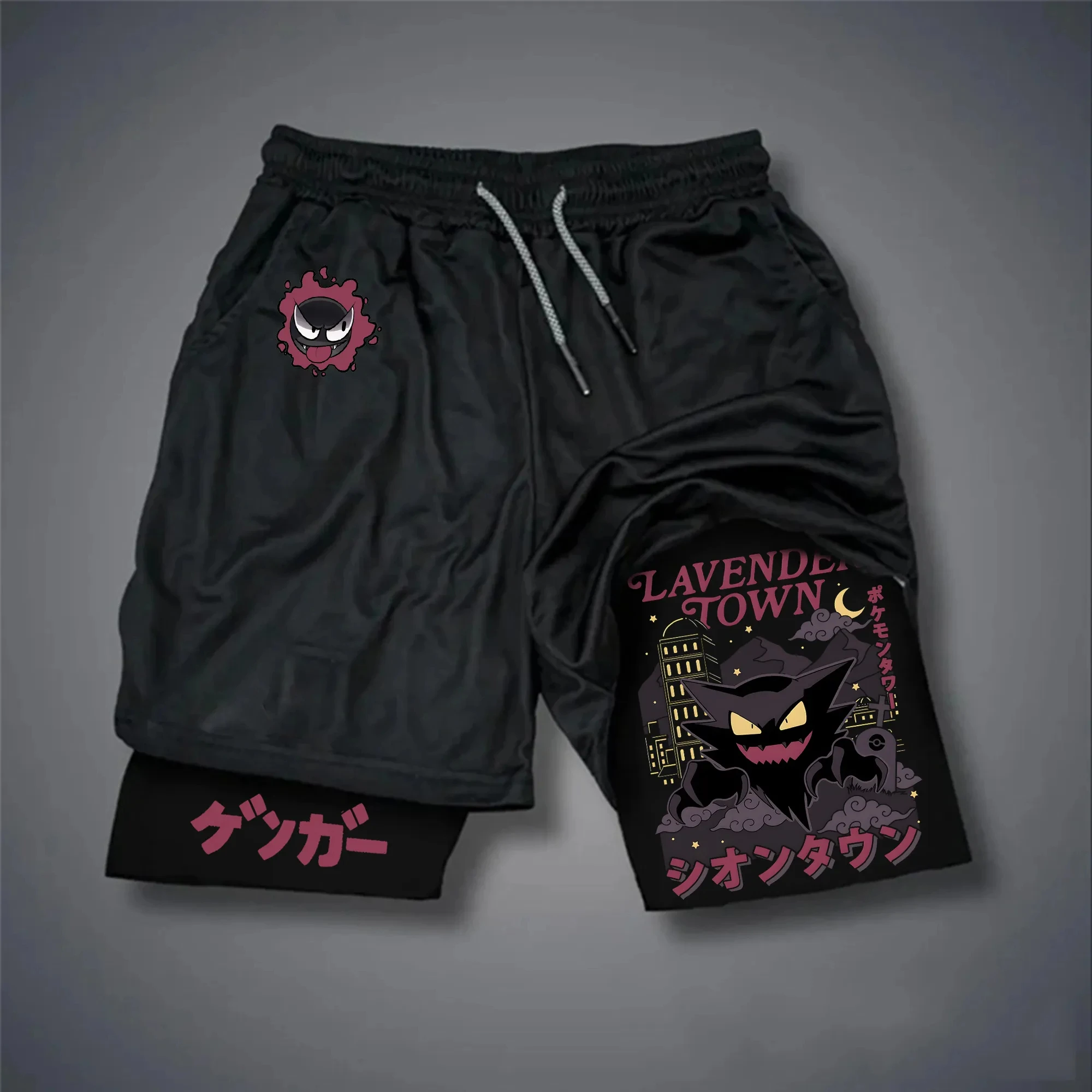 

2025 Pokémon Japanese Anime Gengar Peripheral Double Shorts Pokémon Summer Men's Fashion Breathable Sports Pants