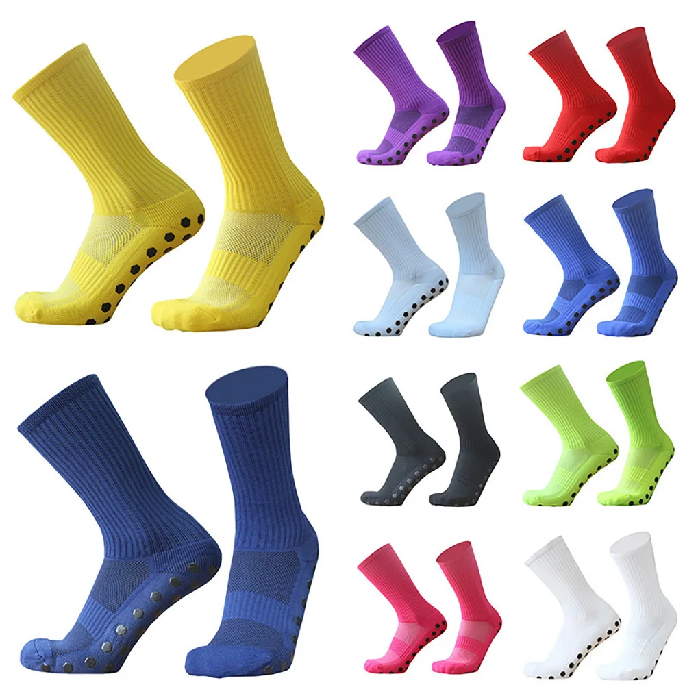

New Solid Color Hexagon Dispensing Sports Men Women Football Socks Round Silicone Suction Cup Grip Anti Slip Soccer Socks