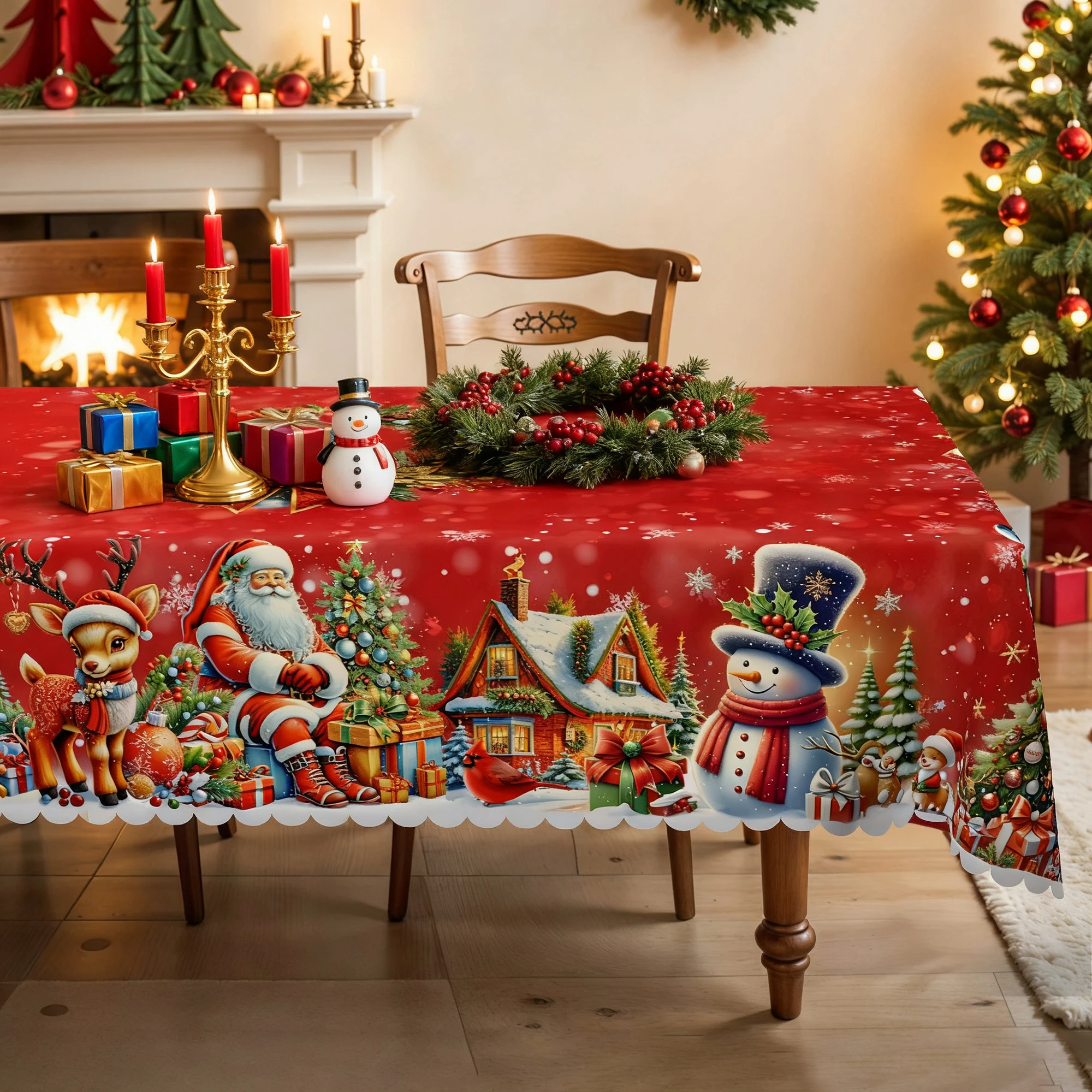 مفرش طاولة عيد الميلاد، 4 مفرش طاولة ذاتي اللصق، سانتا كلوز، رجل الثلج وشجرة عيد الميلاد - مفرش طاولة بوليستر متين، مفرش طاولة من البوليستر، 6 مقاسات متوفر، مفرش طاولة دائري ومستطيل، هدية عيد الميلاد، يخلق لجميع ملحقات المطبخ، م... #2