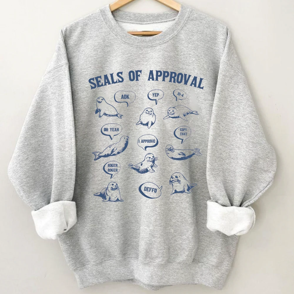 Selos de aprovação moletom selo camisa retro 90s gráfico pulôver bobo camisola unisex engraçado provérbios mangas compridas camisolas