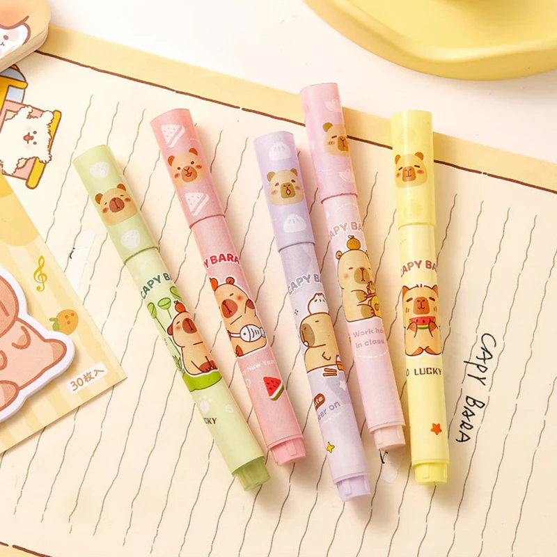 6Pcs Nette Cartoon Capybara Highlighter Stift Schreiben Glatte Schnell Trocknende Stifte Schule Bürobedarf Studenten Schreibwaren Geschenke