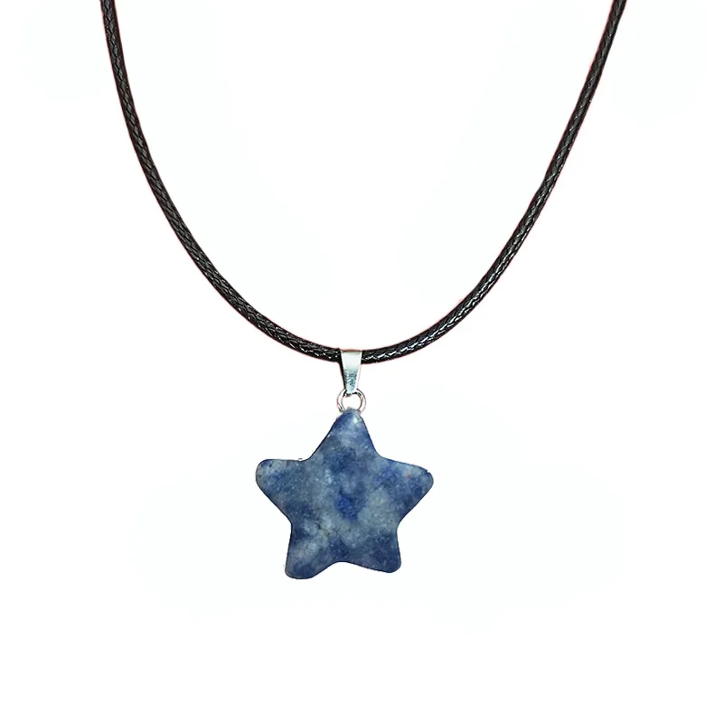 Natural Stone Pentagram Pendant Necklace Sweet Cool Star Collar Chain Female Girl Male Women Men Adjustable New 2023