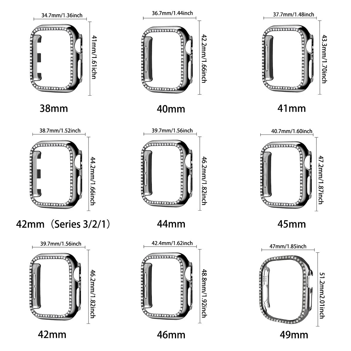 Diamond Case for Apple Watch Ultra 2 49mm 44 45mm 41mm 38mm Shiny Frame for Apple Watch Series 9 8 7 6 5 4 3 SE Protective Cover