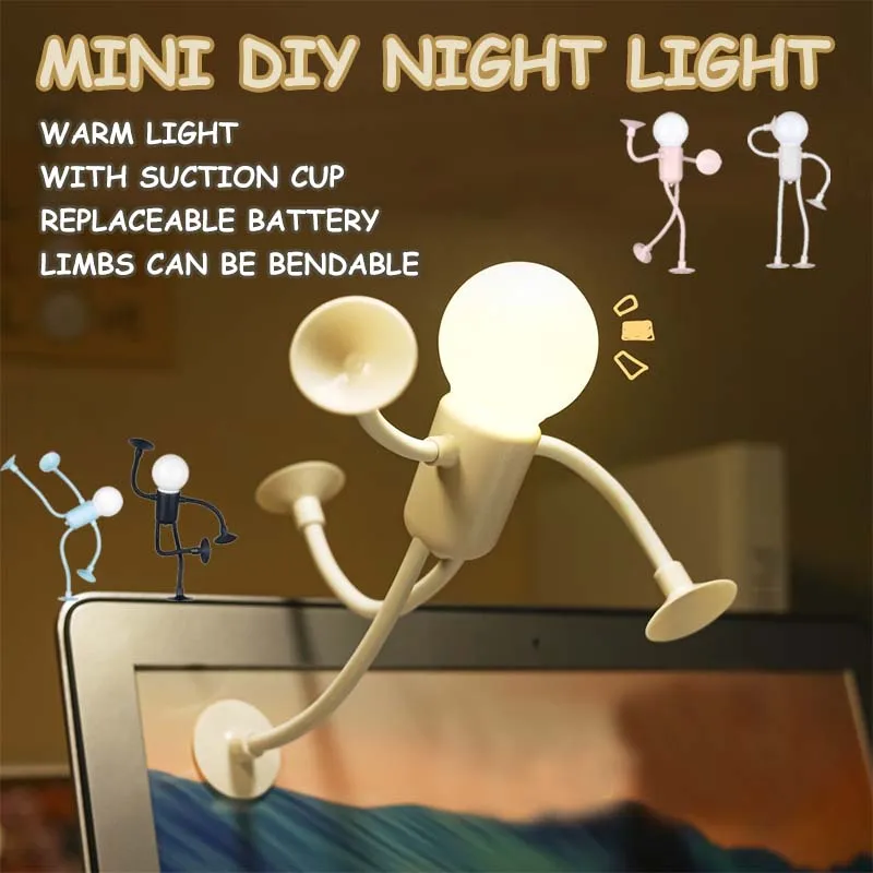 Cute Creative Cartoon Sportsman Night Light Mini Portable Bulb Suction Cup Lights Bendable Desk Lamp for Tabletop Shelves Decor