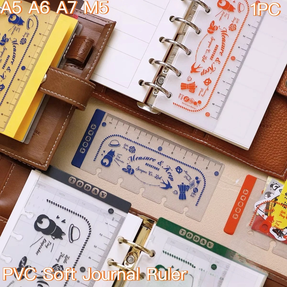 Fromthenon A5A6A7M5 Binder Frosted PVC Vintage Flexible Ruler Planner Index Divider Bookmark Multi-Function DIY Stationery