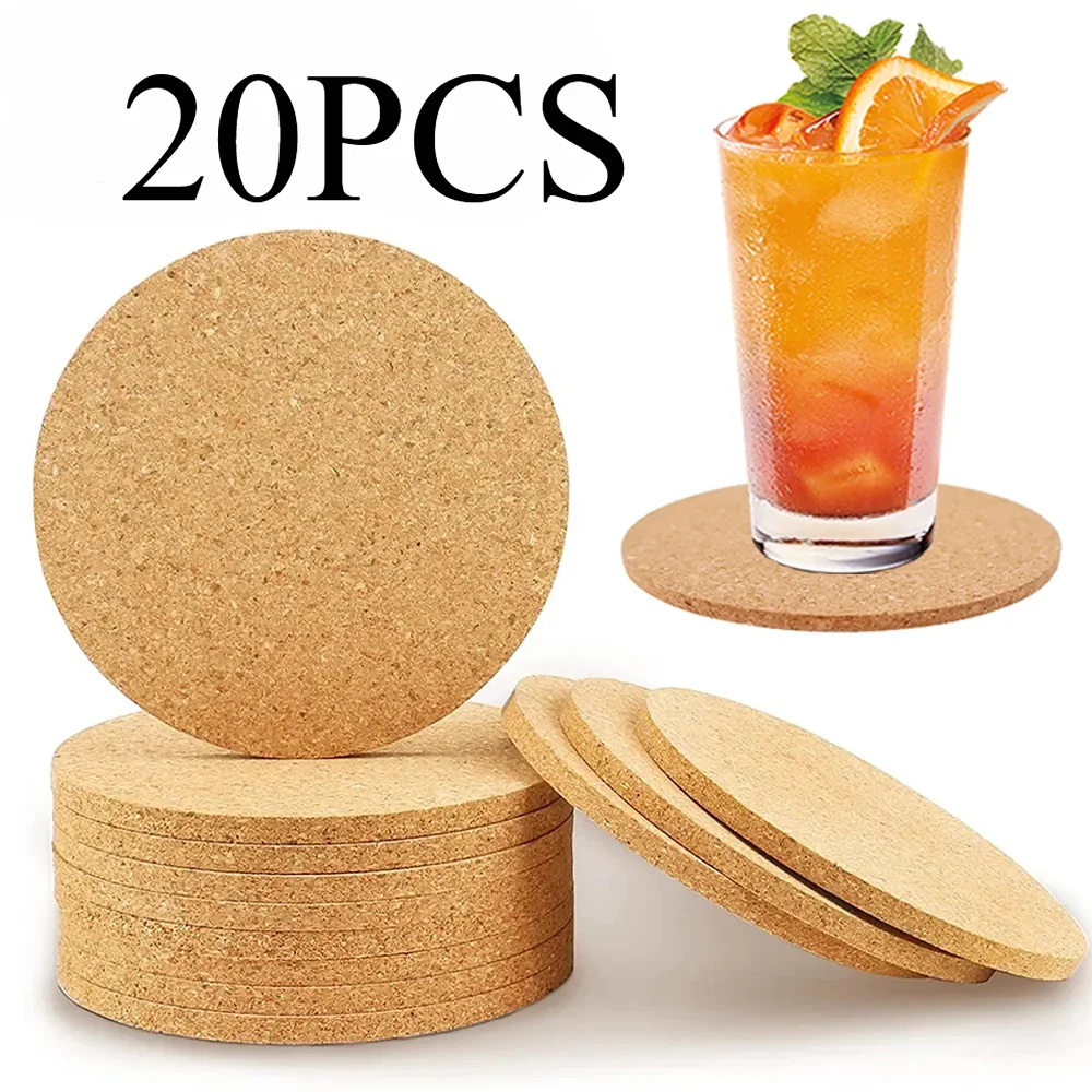 

20Pcs Handy Round Shape Cup Mat Natural Round Wooden Cork Coasters Wine Drink Coffee Table Pad for Home Kitchen Kitchen Storage