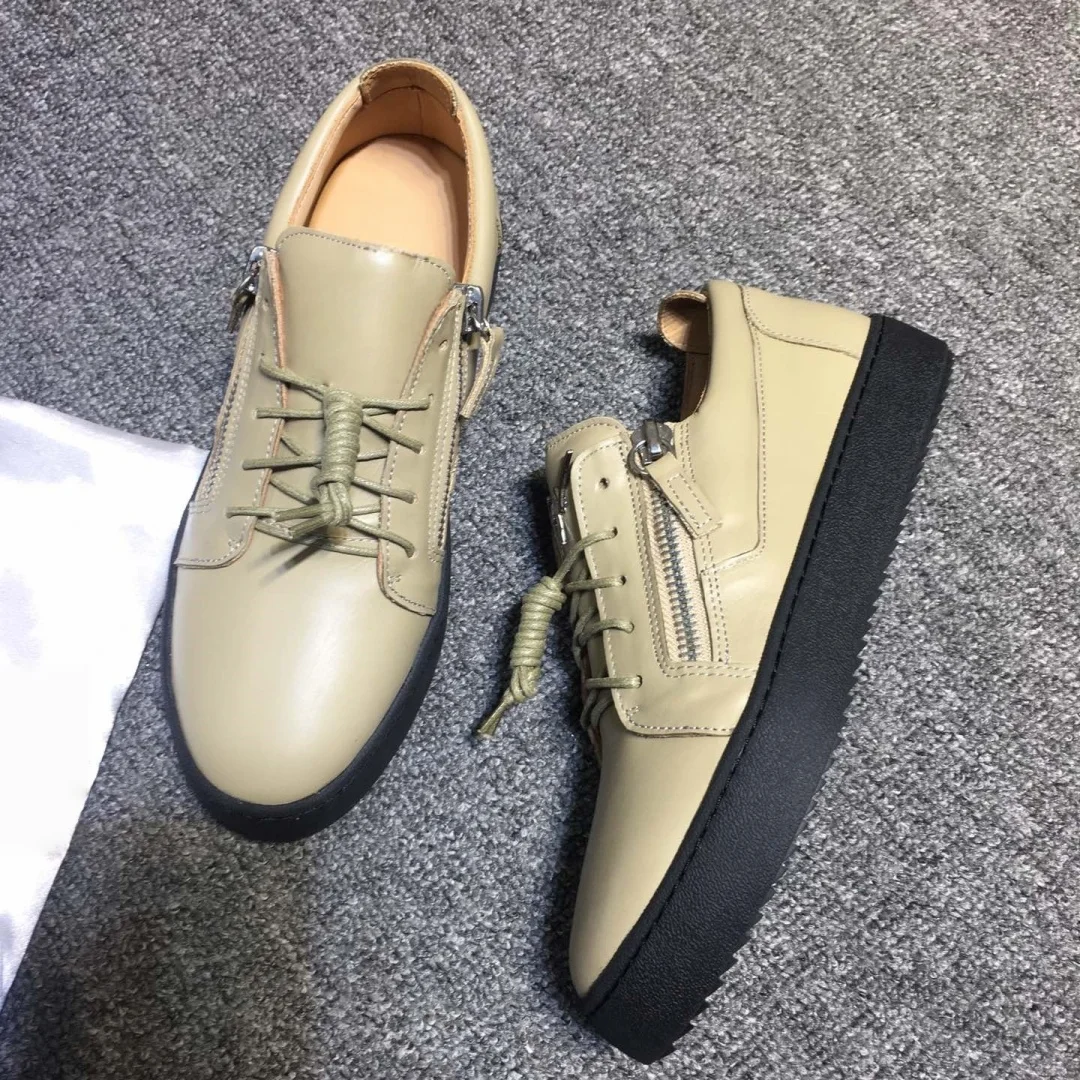 

Top Hight Quality Casual Sneakers For Men and Women Real Leather Brand Designer Unisex Tennis Shoes GZ Zipper Loafer Shoes G0242