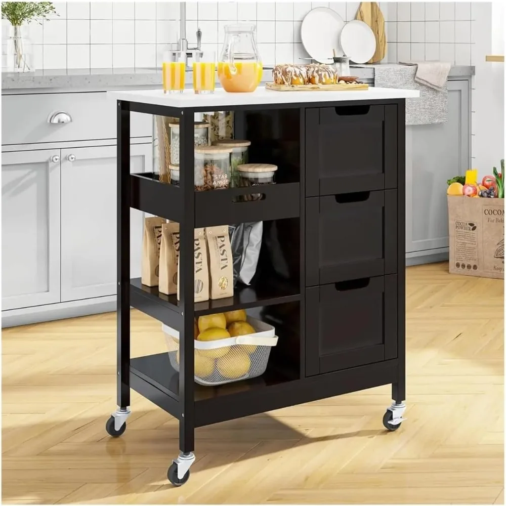 

Kitchen Island Trolley Solid Wood Top Kitchen Island Cart On Wheels Storage,Rolling Portable Dining Room Serving Utility Carts
