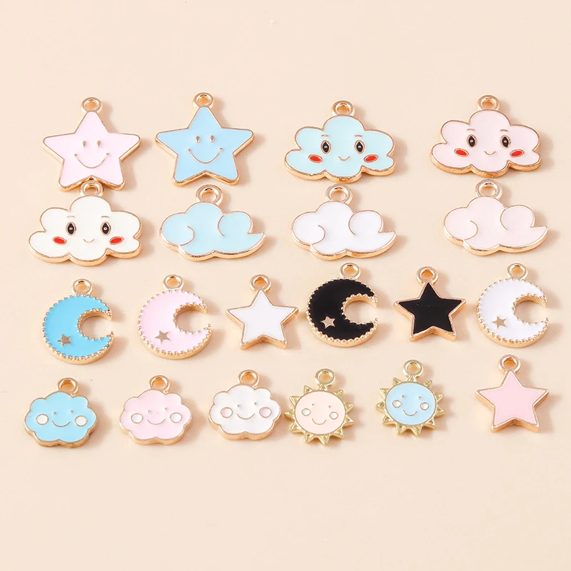 Leslie 10pcs Emaille rosa Sonne Mond Sterne Lächeln Wolke Charms Anhänger für DIY Ohrring Armband Halskette handgemachte Schmuck Ergebnisse – Detail 1