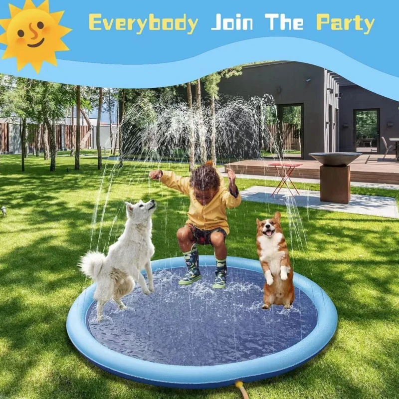

Inflatable Splash Pad for Pets & Kids - Rapid Inflation in 60s, BPA-Free PVC with Safety Edge, Foldable Water Play Mat for Outdo