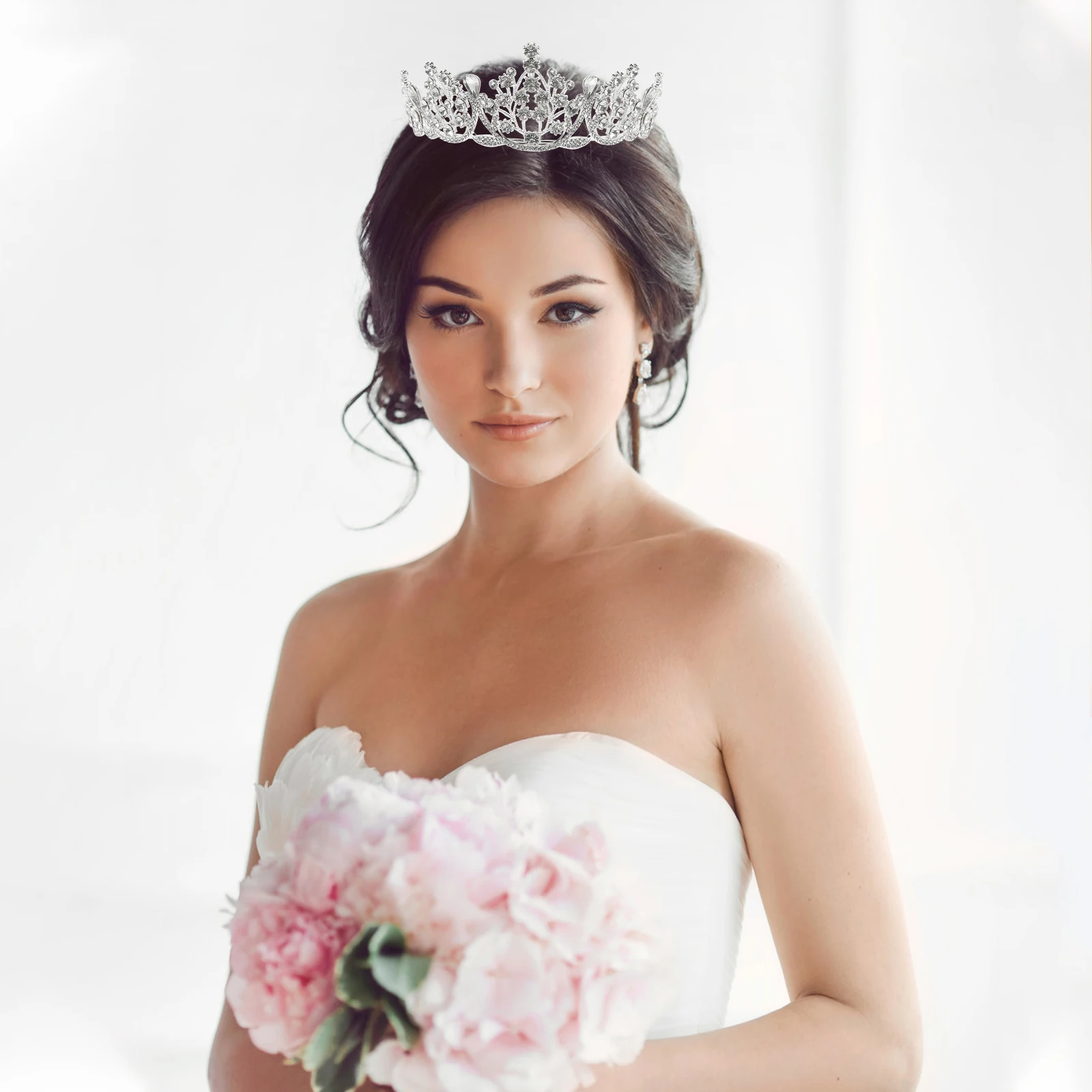 

Crown Necklace Earrings Bridal Headdress Wedding Silver Hair Accessories Alloy Women Girls Party Prom Photoshoot Tiara Charm