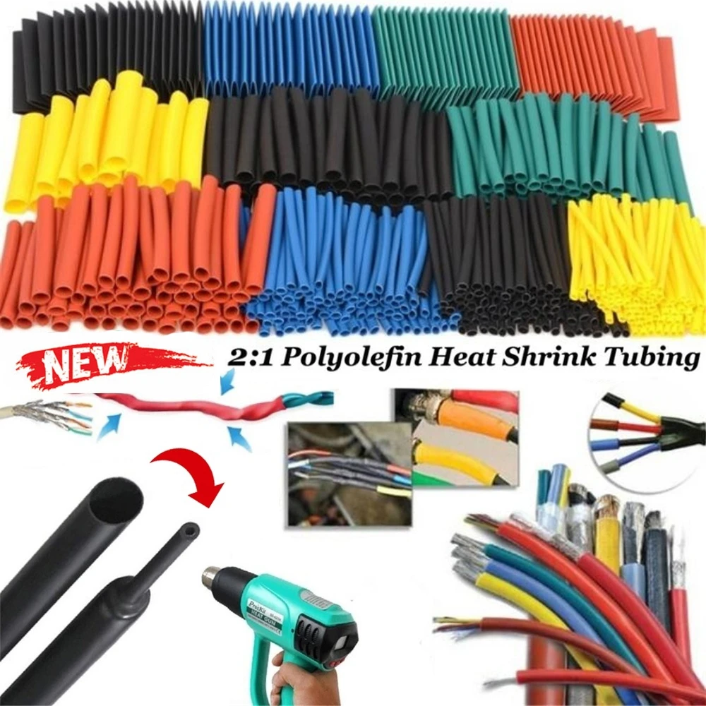 164/328/530 Pcs 2:1 Polyolefin Shrinking Assorted Heat Shrink Tube Wrap Wire Cable Insulated Sleeving Tubing Set