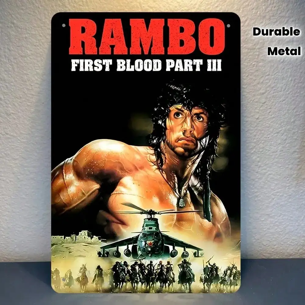 Vintage Rambo Metal Sign 12x8 Inch First Blood Movie Poster Wall Decor for Man Cave