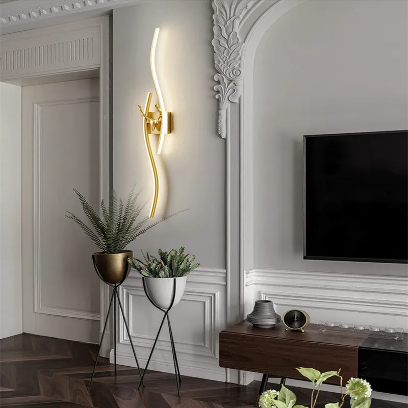 Simple Led Wall Lamp Deer Horn Long Line Wall Lamp Bedroom Living Room Dining Room Tv Background Wall Decoration