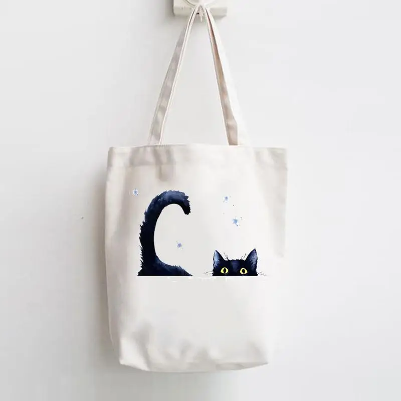 Kat Boeken Koffie Liefde Print Shopper Handtassen Schouder Mode Canvas Casual Winkelen Meisjes Vrouwen Grafische Draagtas