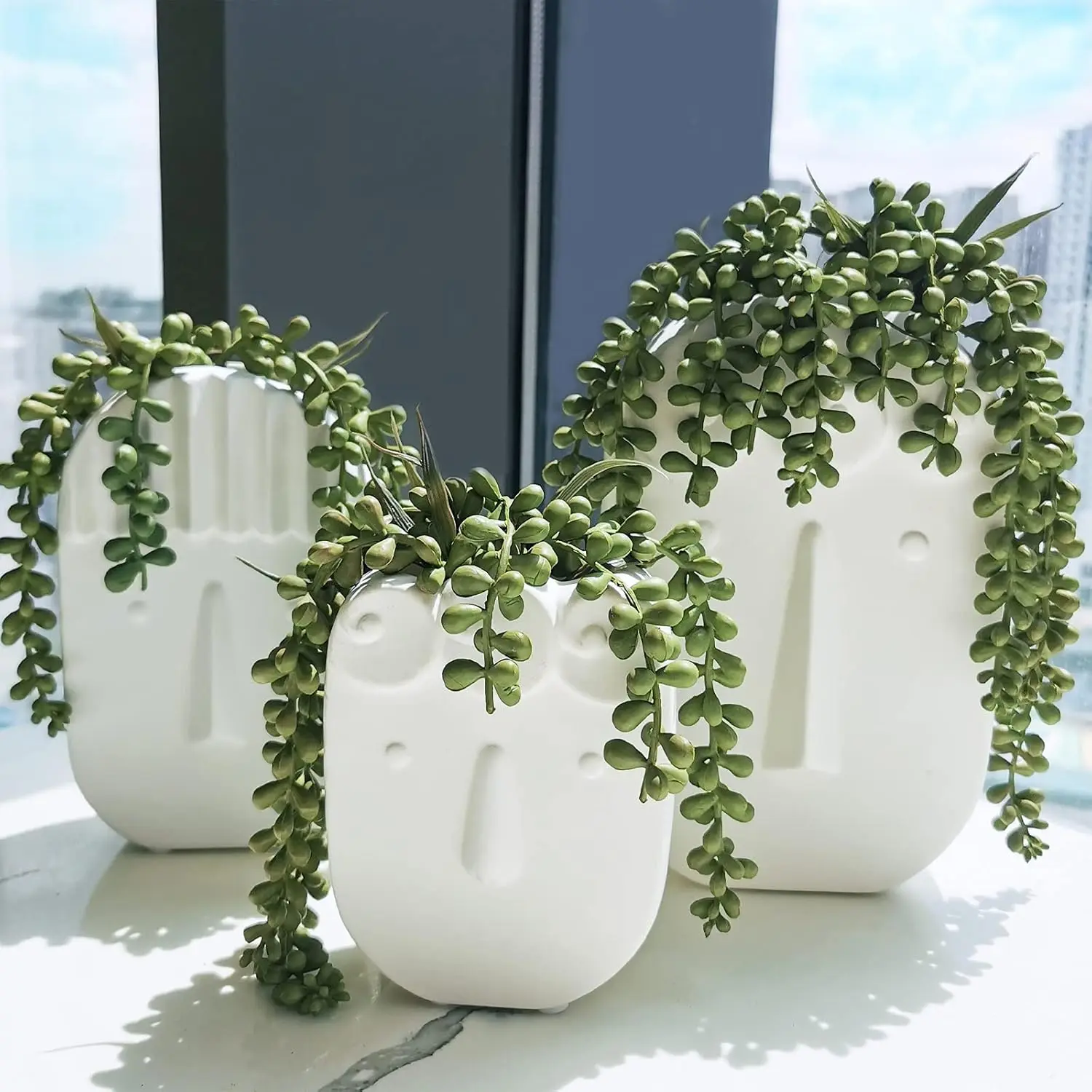 4 pcs Artificial Hanging Succulents Faux Burro's Tail Picks Trailing String of Pearls Succulent Greenery Sprays 13.4