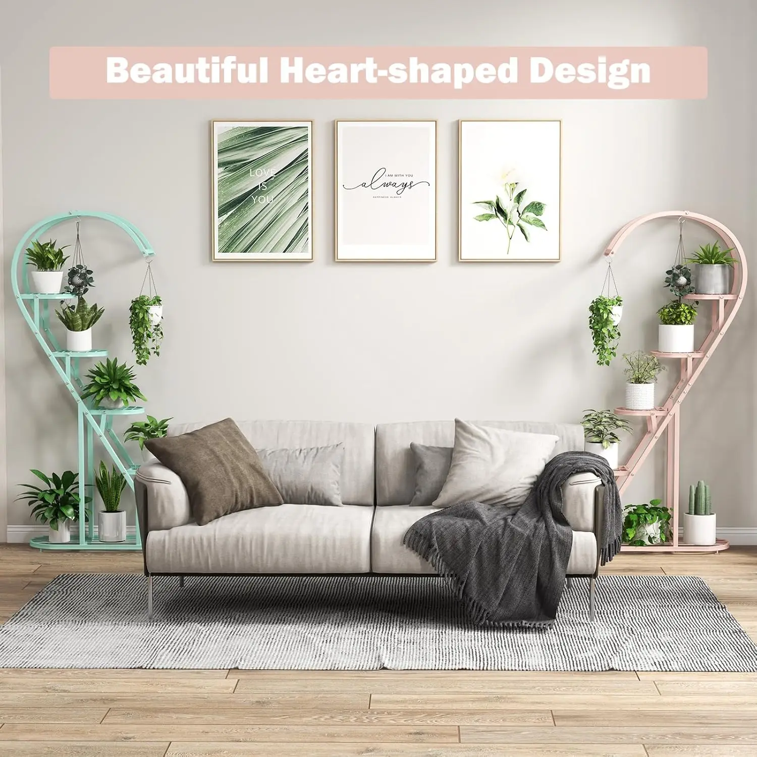 5 Tier Metal Plant Stand Indoor, Creative Heart-shaped Ladder Plant Shelf with Hanging Hook for Multiple Plants