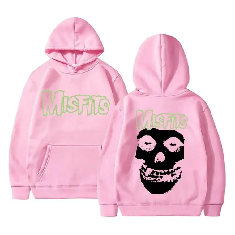 Horror Punk Misfits Skull Graphic Print Hoodie Men Gothic Vintage Loose Hoodies Male Fleece Cotton Clothes Men\'s Rock Sweatshirt