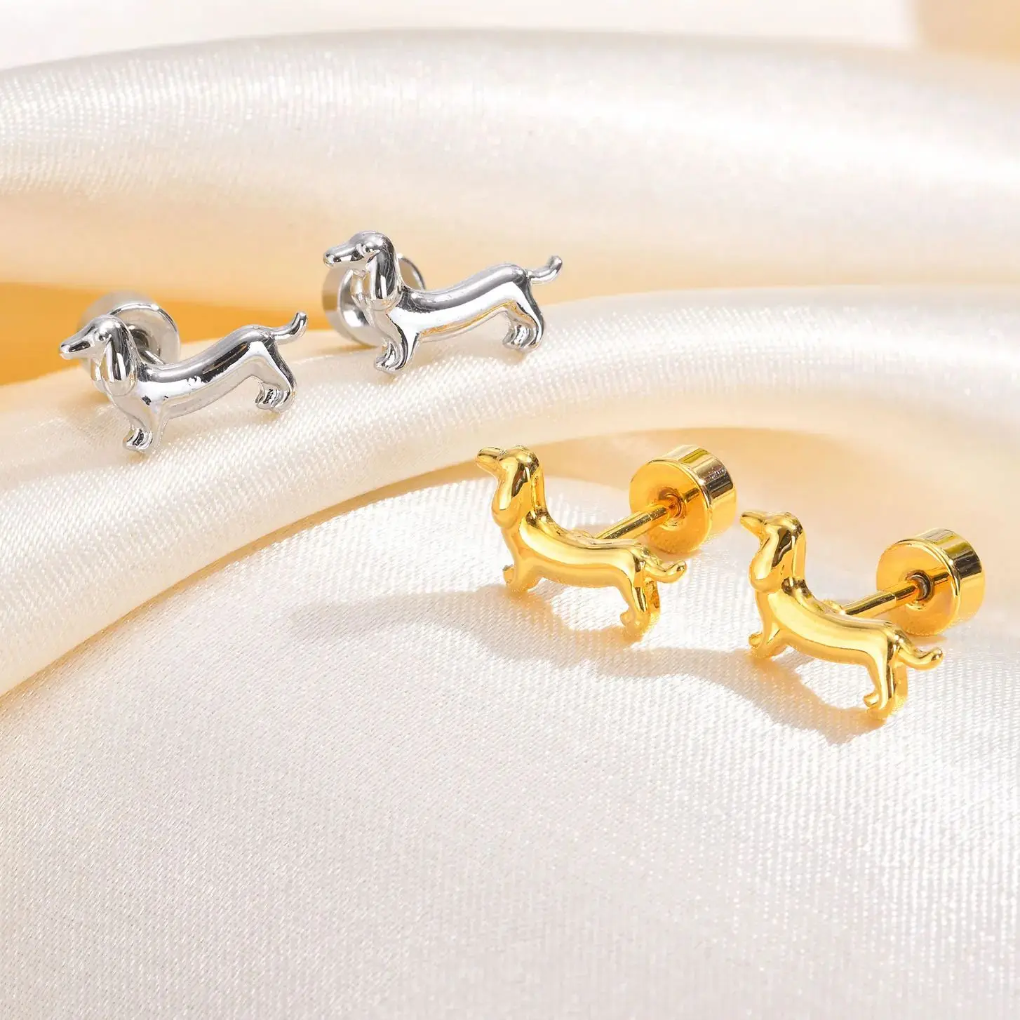 Stainless Steel Dachshund Earrings for Women Girls, Gold Color Dog Pet Earrings,Fashion Jewelry Party Gifts