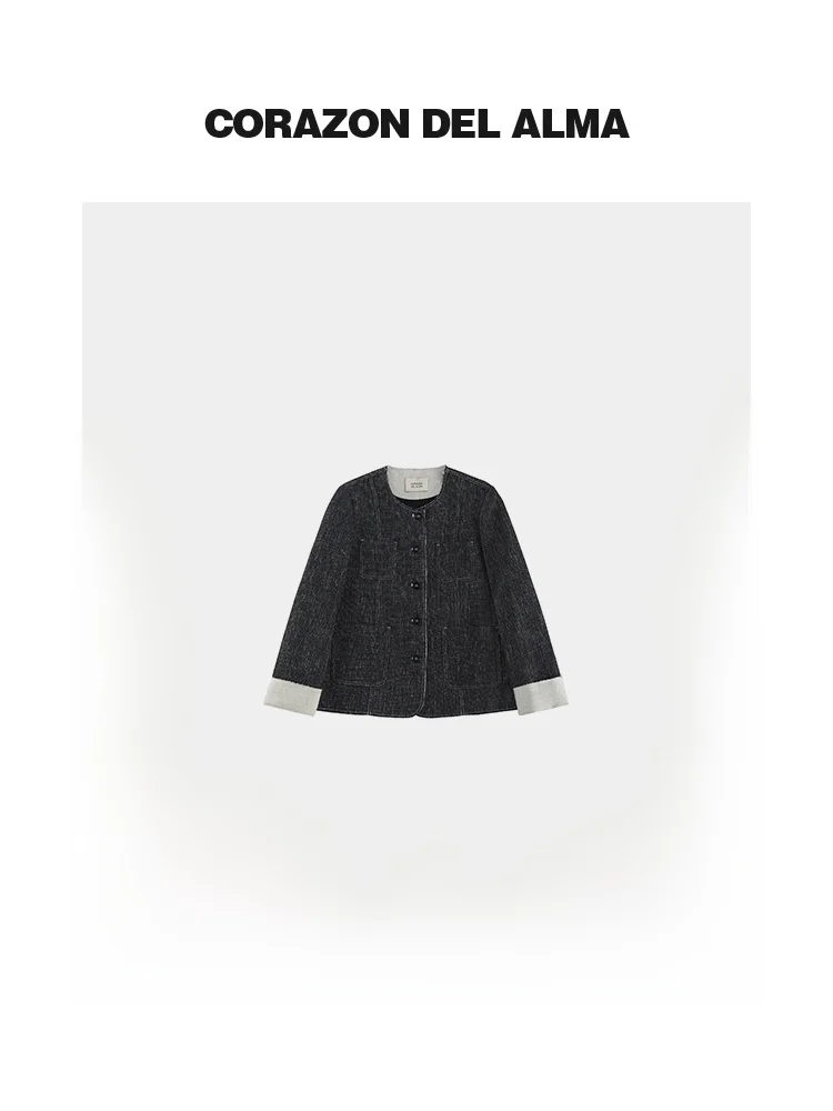 

Элитный льняной пиджак с текстурой плетеного полотна и лоскутным шитьем в стиле Old Money, модель B5005, для повседневной носки, свободный крой, длинный рукав