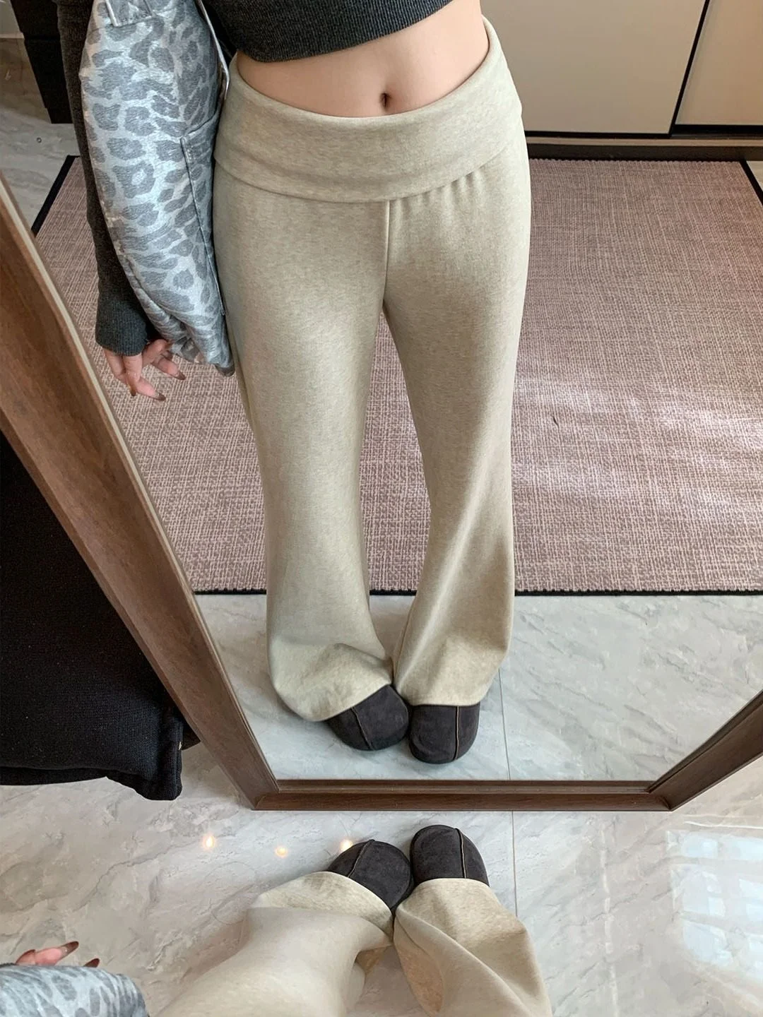 Pantalones adelgazantes de lana con campana, pantalones informales de cintura baja para mujer, pantalones largos hasta el suelo de pierna recta, Sli versátiles de invierno