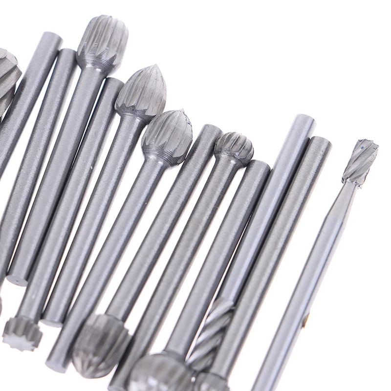 20pcs Tungsten Carbide Rotary Burr Set 3mm Shank Single Cut Diamond File Rotary Tool Kit For Wood Metal Dremel Drill Bits