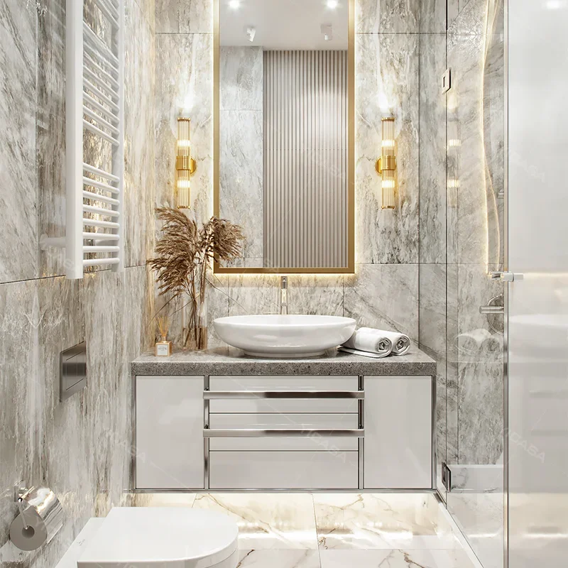 Vaidade De Aço Inoxidável Do Banheiro, Armário Moderno, Requintado, 1 Grupo